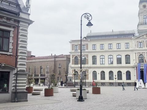 Riga Town Hall Square with St Peter's Church tower