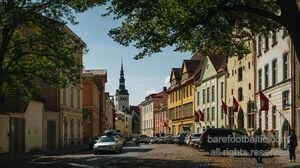 City Street Parked Cars Tall Buildings in Tallinn